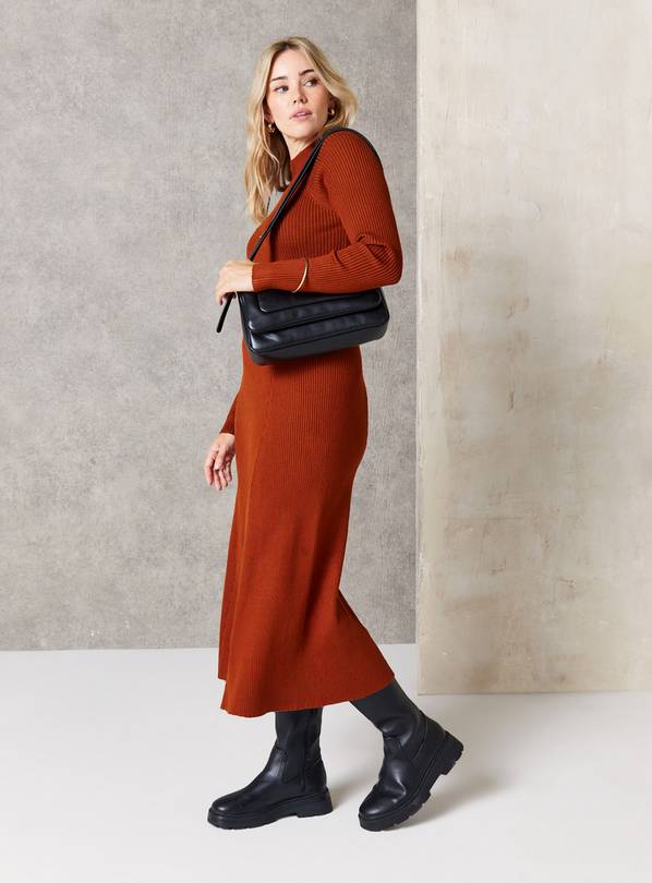 EVERBELLE Rust High Neck Ribbed Knit Midi Dress 22